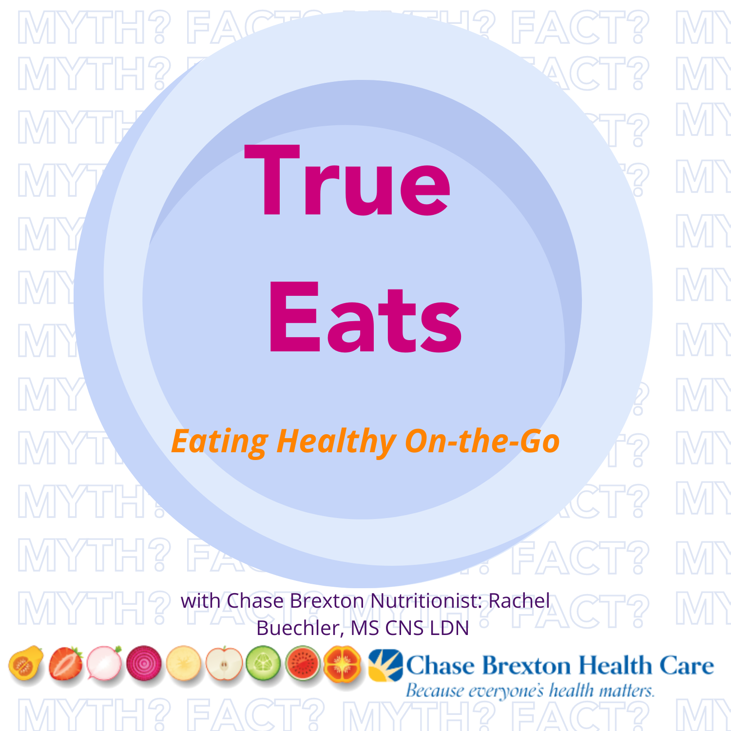 True Eats Logo with a plate and title, "True Eats, Eating Healthy On-the-Go" 